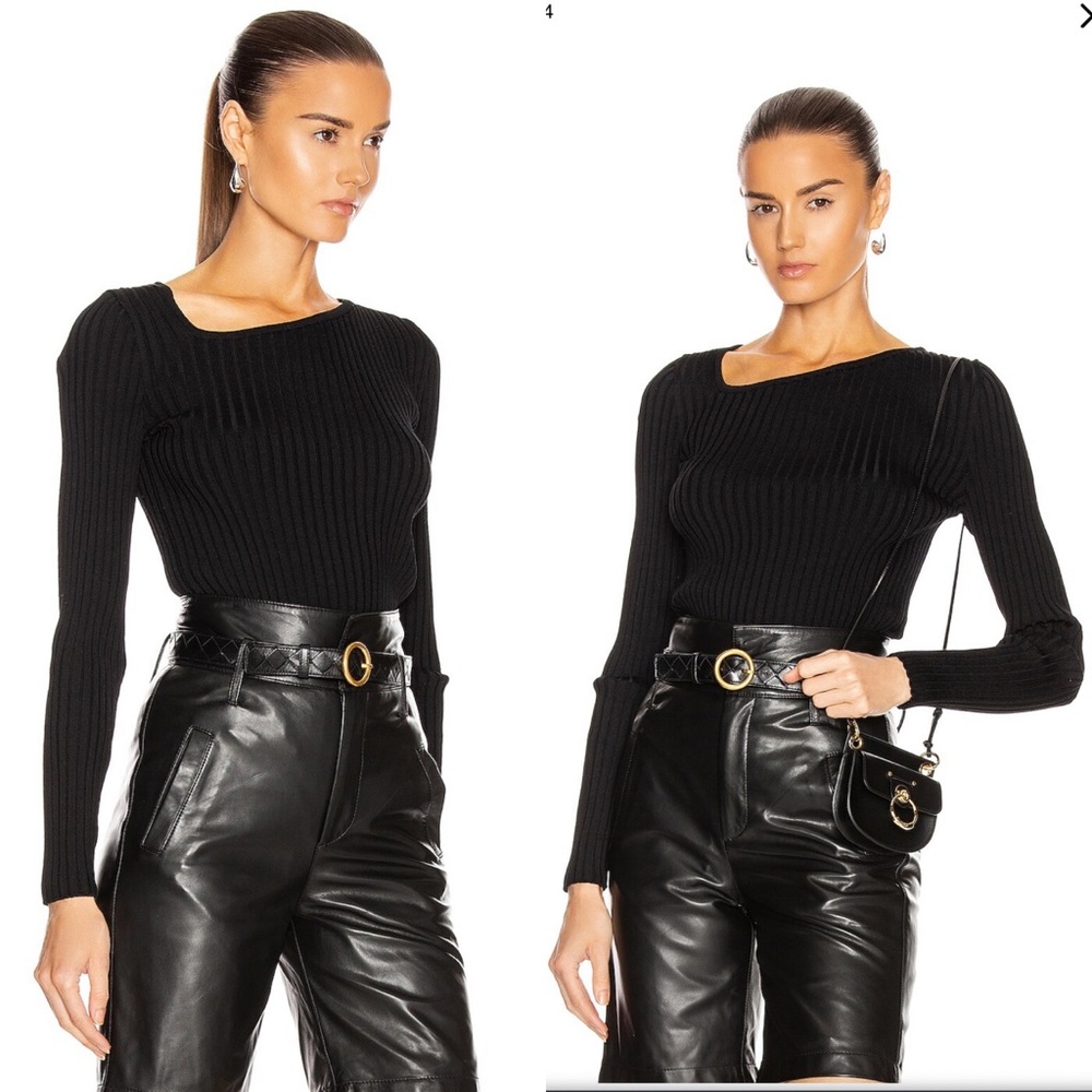 LOEWE Ribbed Asymmetric Collar Sweater Long Sleeve Statement Shirt Top Black